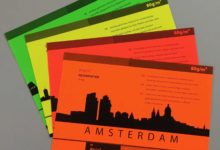 Neonpapier in vier Sorten: Grün, Gelb, Rot und Orange