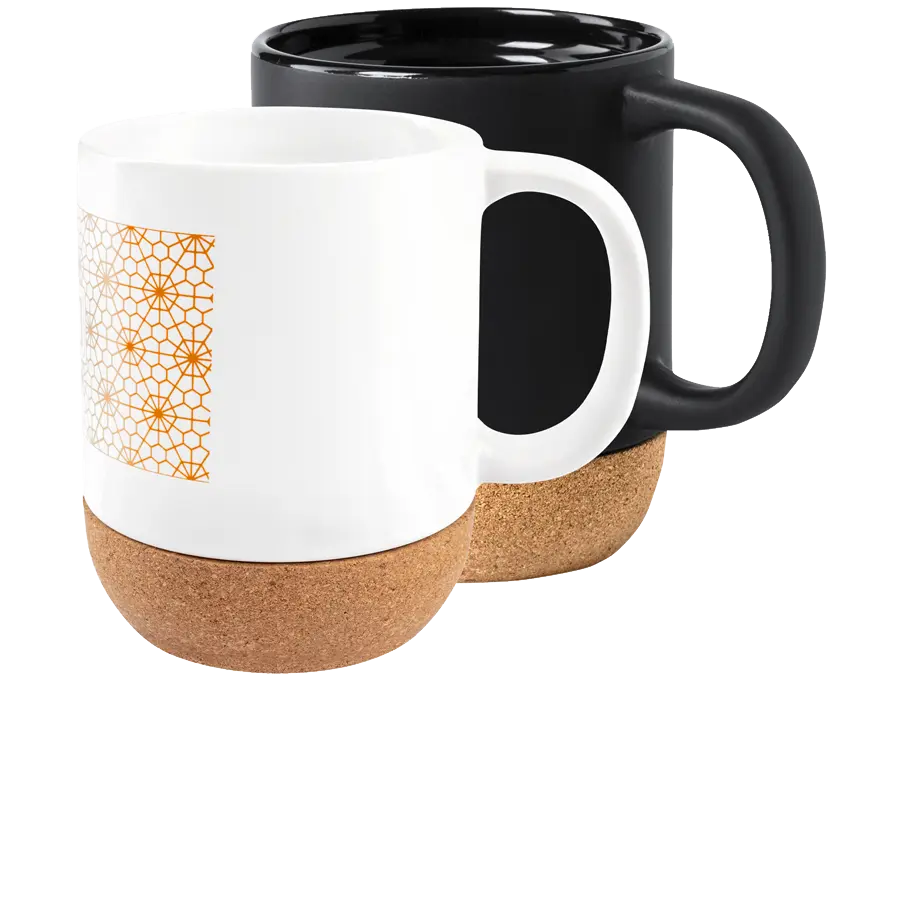 Grosse Keramiktasse mit Korkboden 420 ml bedrucken lassen