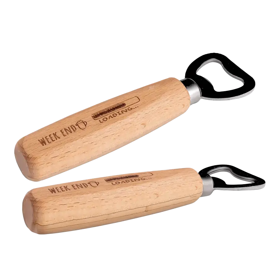 Flaschenöffner aus Holz 2-seitig gravieren lassen